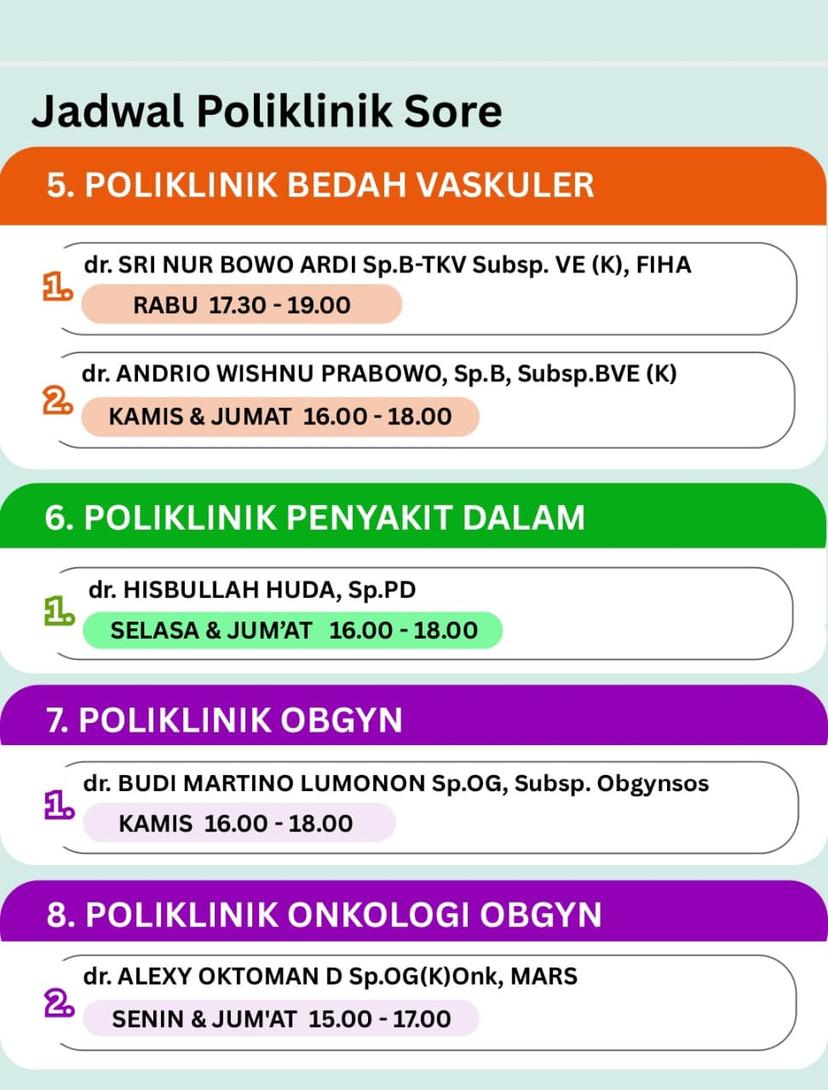 Jadwal Poliklinik Sore 12