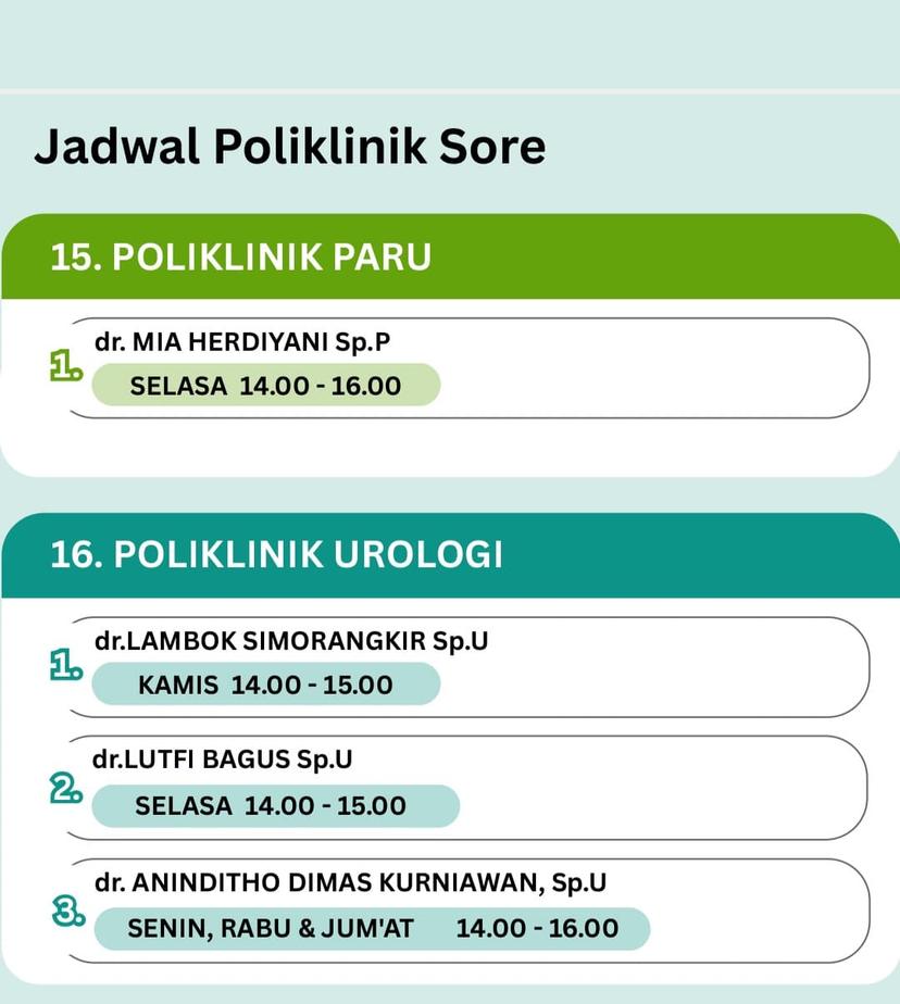 Jadwal Poliklinik Sore 14