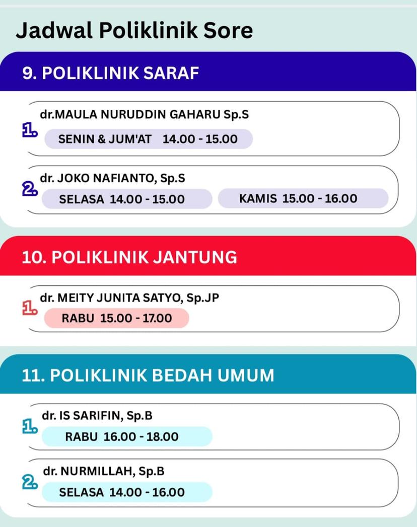 Jadwal Poliklinik Sore 15